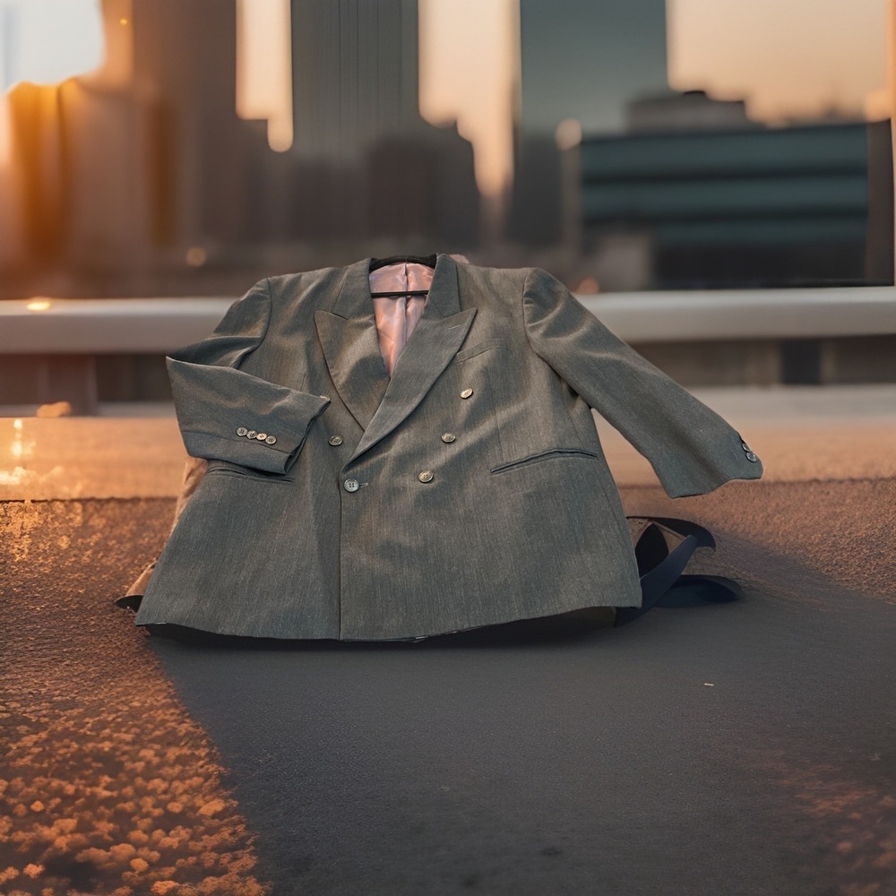 Andre Villard Blazer Jacket Men 48R  Charcoal Gray Wool Double Breasted Portland